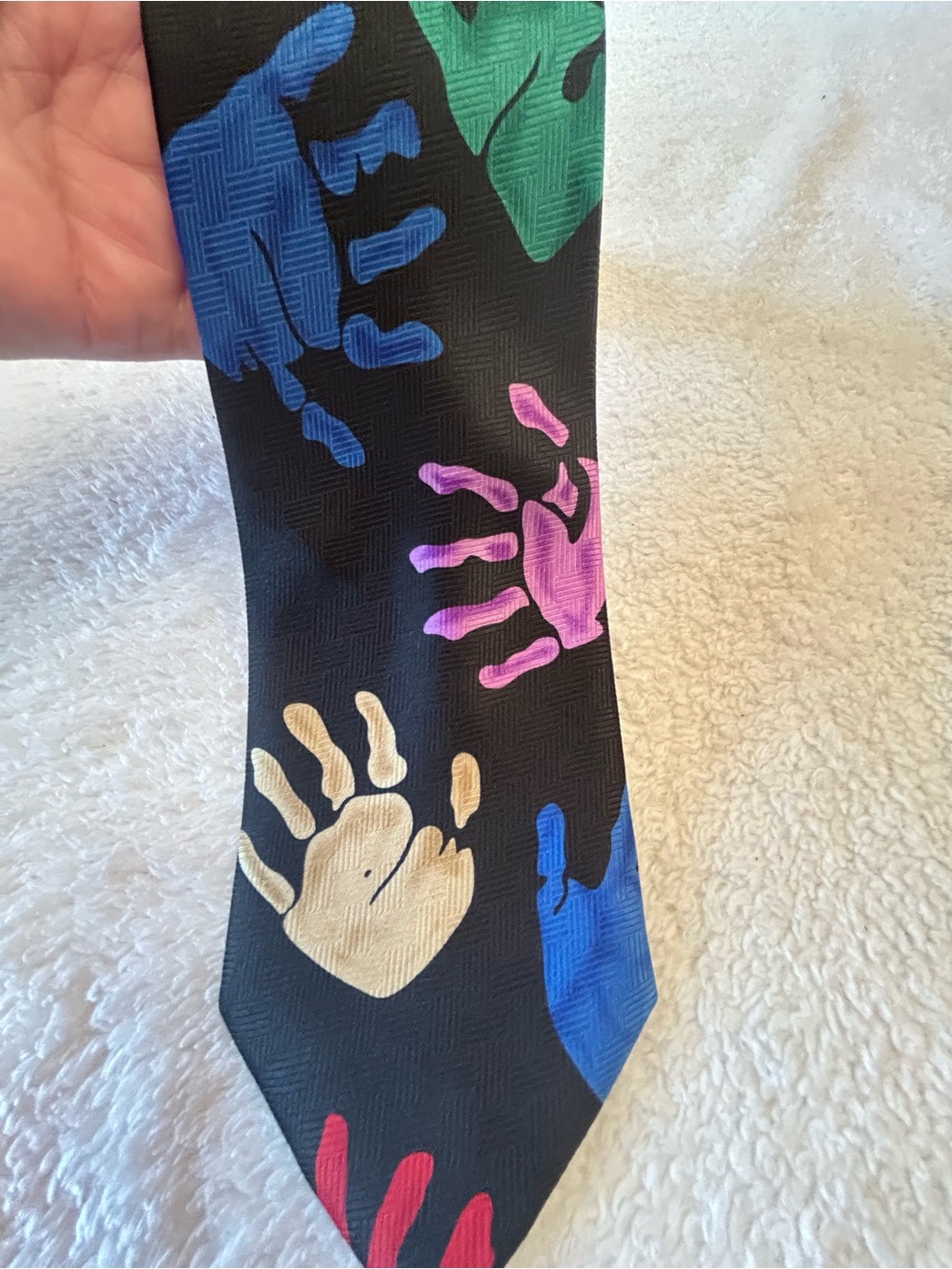🎁3 for $30 - Black Tie with Colorful Handprint Pattern